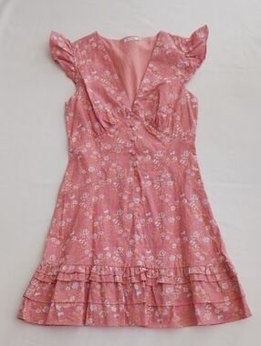 KESTAN Floral Pink Ruffle-Skirt Casual Dress